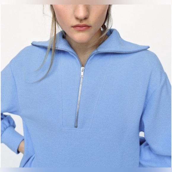 ZARA Women’s Sweater Dress Long Sleeve Mock Neck Quarter Zip Soft BLUE Size S - Picture 4 of 7